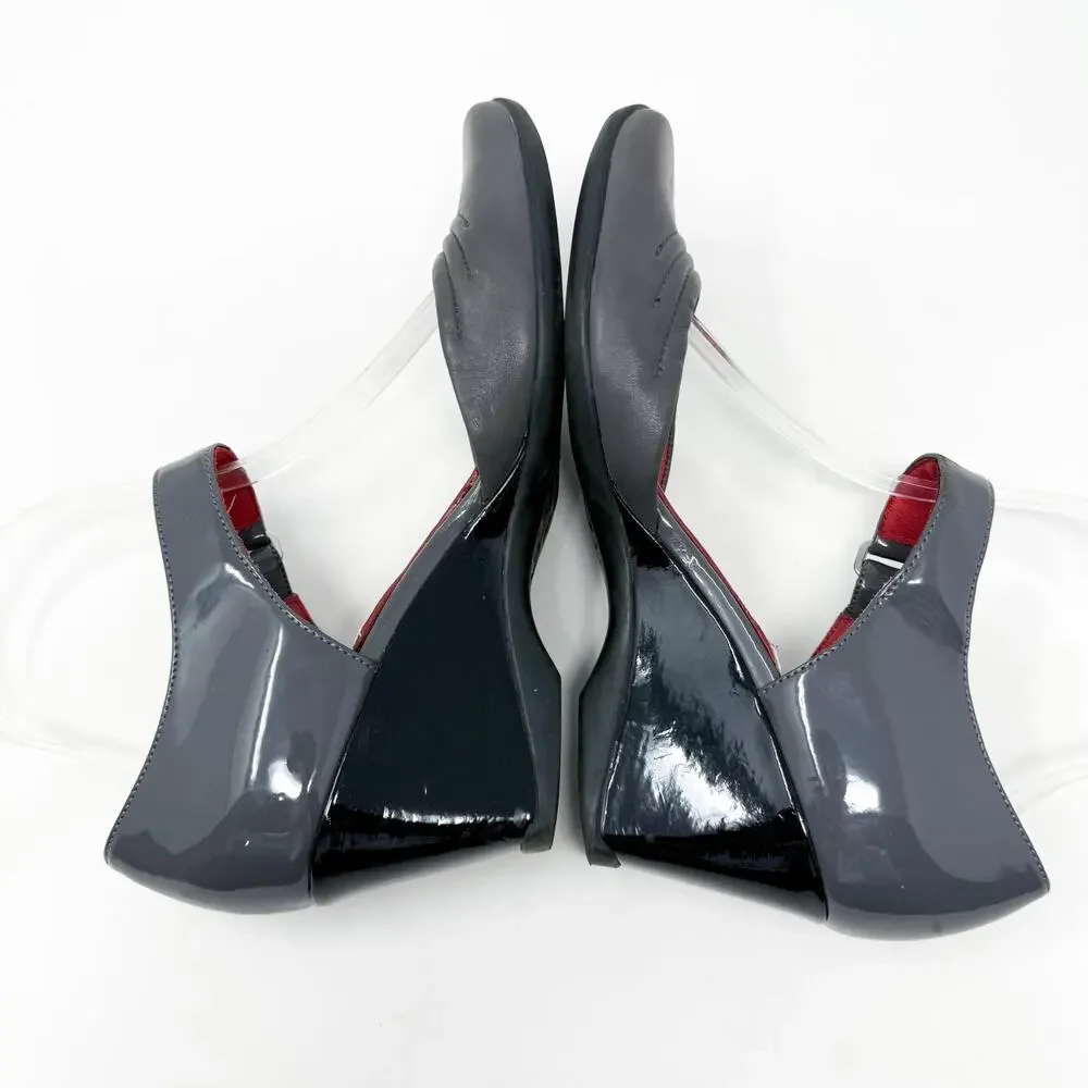 Vintage Y2K Kenneth Cole Gray Leather Wedge Heels Women’s Size 8 EUC Square Toe